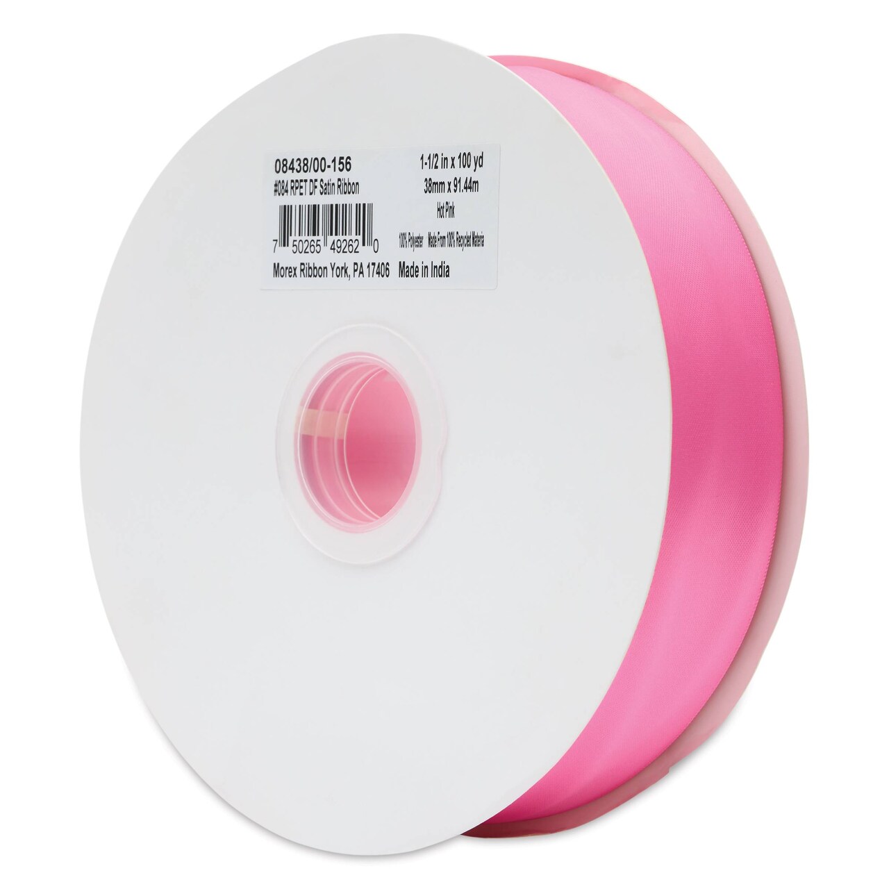 Morex Recycled Double Faced Satin Ribbon - Hot Pink, 1-1/2" x 100 yd